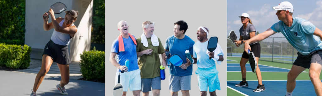 Hình ảnh người chơi Pickleball đang di chuyển nhanh trên sân, giúp đốt cháy calo và rèn luyện thể lực.